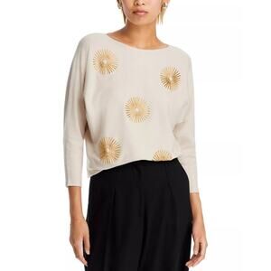 Sioni / Liv Milano Women Beige Jersey Beaded Starburst Batwing Sweater Size XL